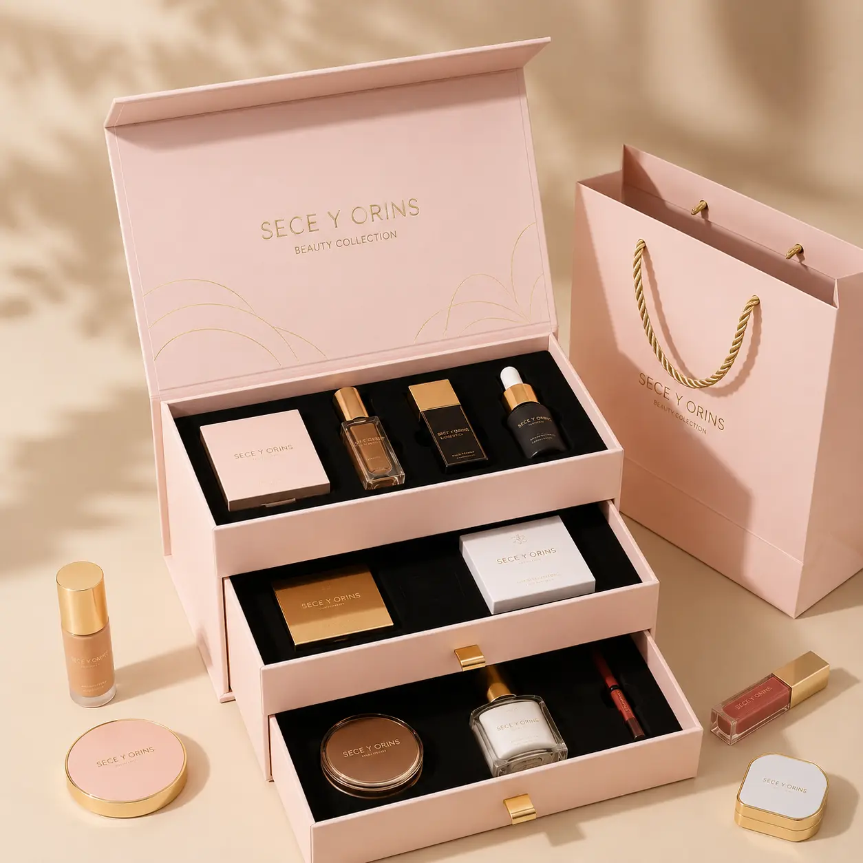 Custom Luxury Flip Top Cosmetic Gift Box with Mirror